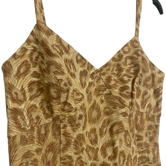 Leopard Animal Print Sleeveless Spaghetti Strap 90s Cotton Linen Dress - Picture 5 of 14